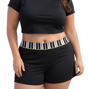 South Point Swim Shorts bottoms 22W Black White Stripe Waist Yellow Trim GUC